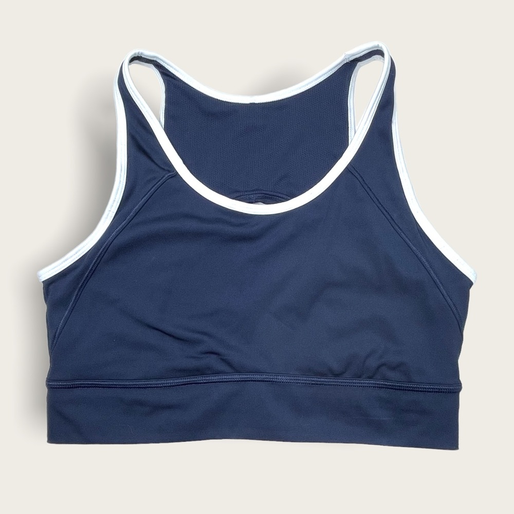 Athleta Movement Navy & White Cutout Back Sports Bra Size XL - Picture 2 of 9